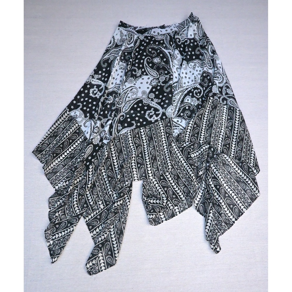 Express Womens S Sheer Skirt Black White Paisley Patchwork Handkerchief Hem Boho
